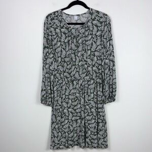 Old Navy Long Sleeve Swing Dress Women’s Size Large Leaf Green Keyhole Rayon